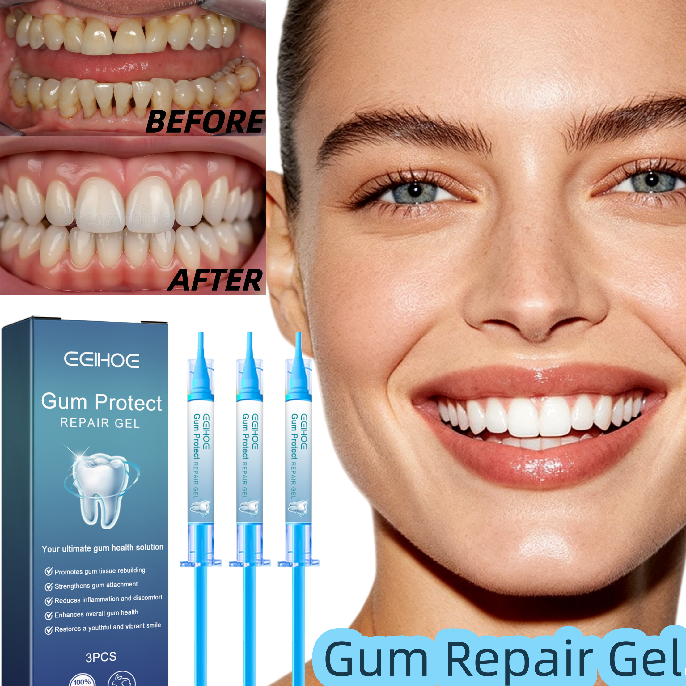 Teeth Whitening Uv Kit - Gum Repair Gel,Dual Herbal Defense: Honeysuckle&Mint,Rapid