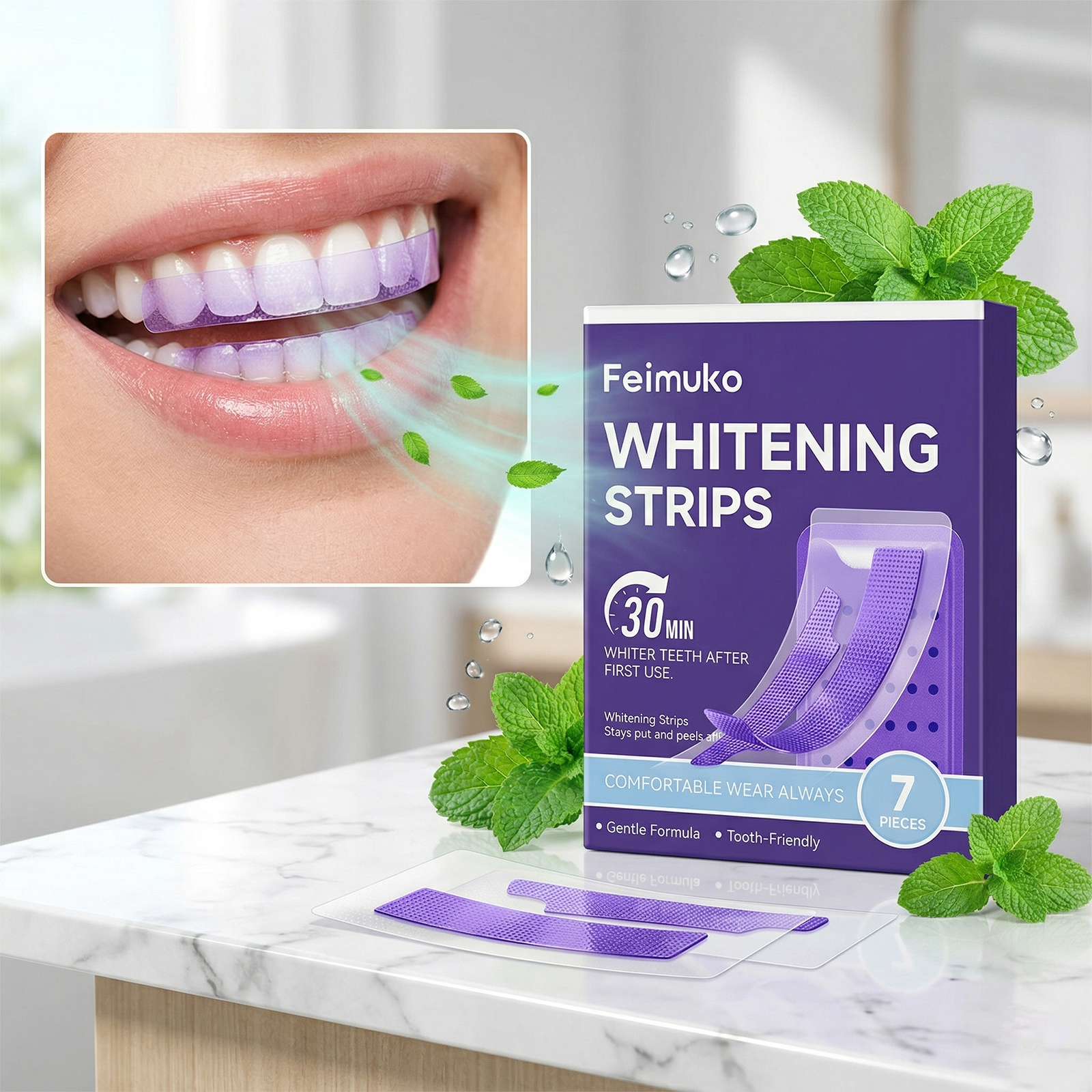 Teeth Whitening Routine - Purple Color Corrector Teeth Brightening Strips