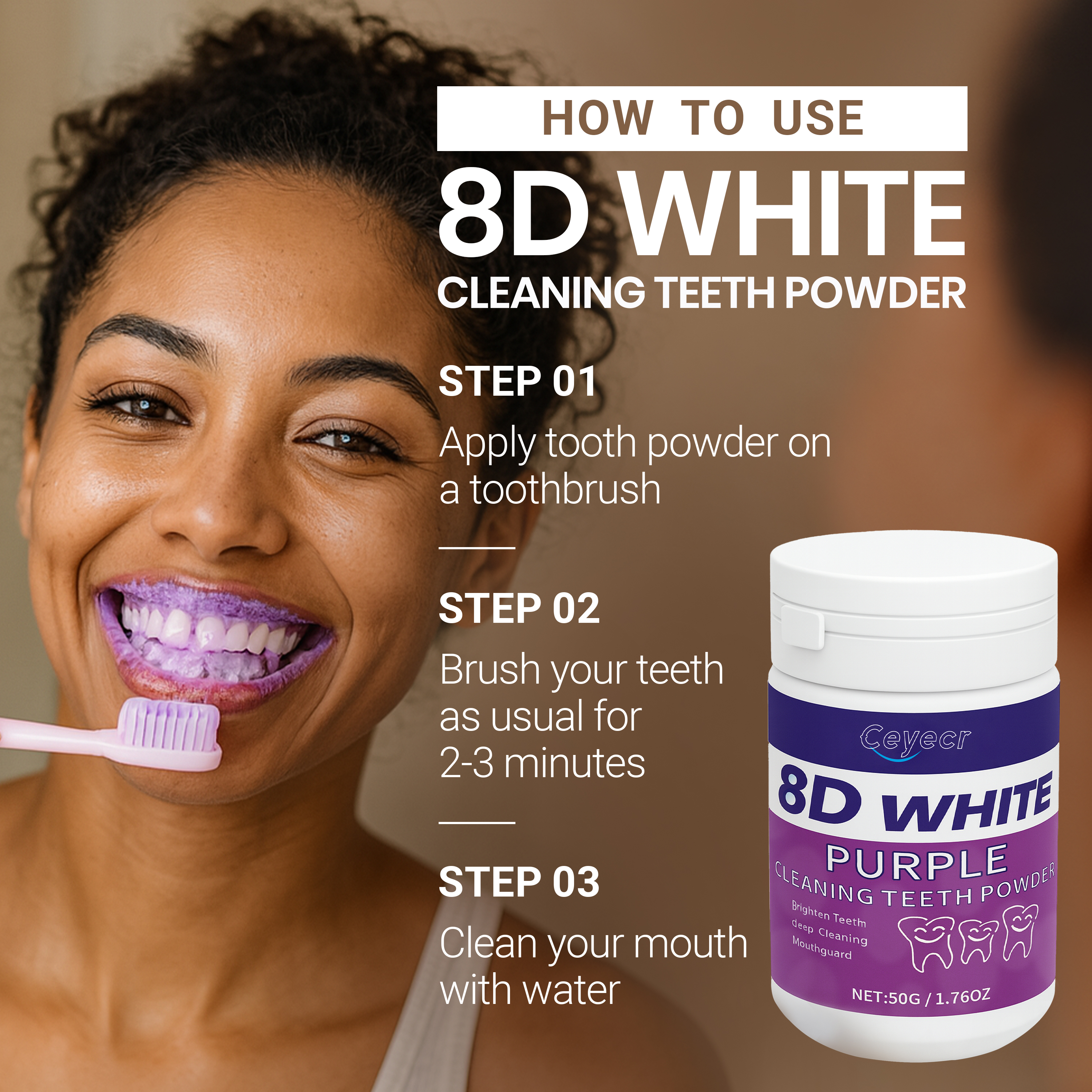 8D white Teeth Whitening Powde - Teeth Whitening Powder บทวิจารณ์และราคา